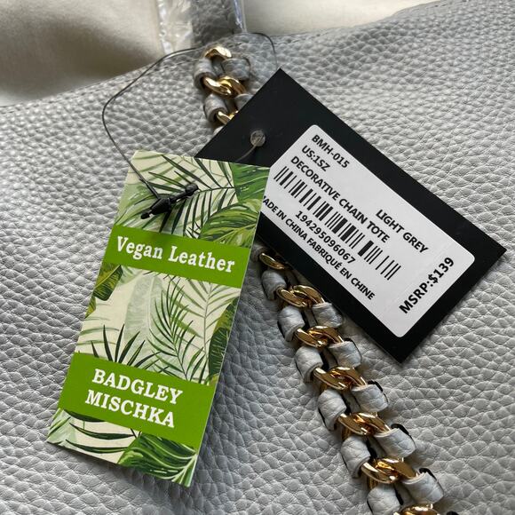 NWT Badgley Mischka Vegan Leather Tote Bag Gray Carryall Open Top MSRP $139 - Picture 4 of 7